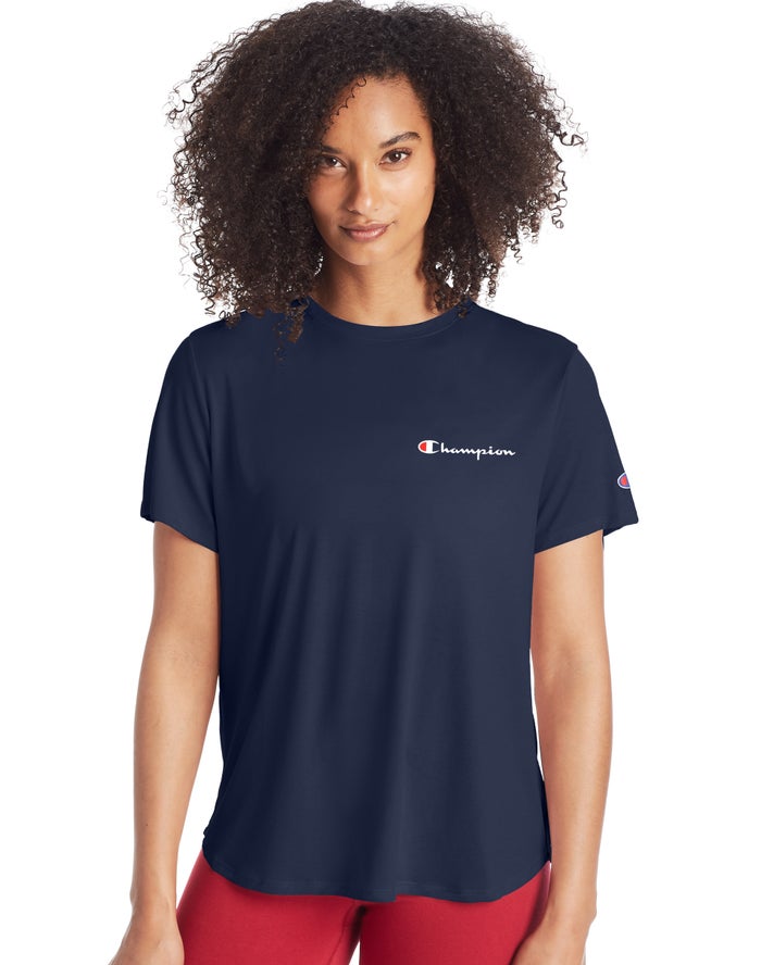 Champion Classic Script Logo T-Shirt Dames - Donkerblauw - Belgie 3790UEAJF